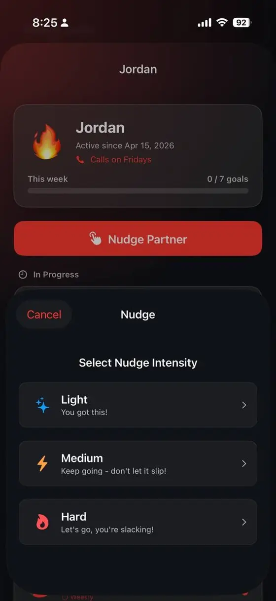 Apollo Send Nudge screen with intensity options